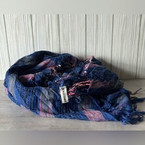 Handwoven Blue and Pink Scarf
